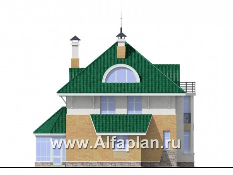 Проекты домов Альфаплан - «Петит» - проект двухэтажного загородного дома с просторной мансардой - превью фасада №3