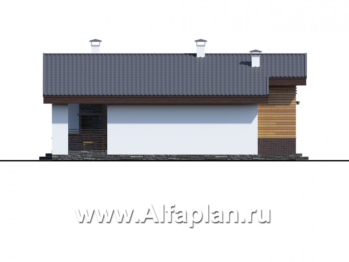 Проекты домов Альфаплан - «Альфа» - небольшой каркасный коттедж с двумя спальнями - изображение фасада №3