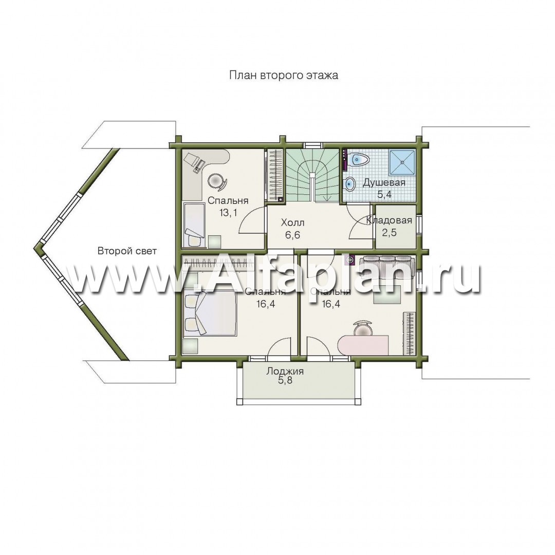 Проекты домов Альфаплан - «Новая Традиция» — деревянный дом с треугольной верандой - план проекта №2