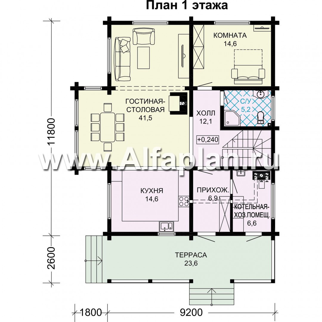 Проекты домов Альфаплан - Современный дом из бруса с удобной планировкой - изображение плана проекта №1