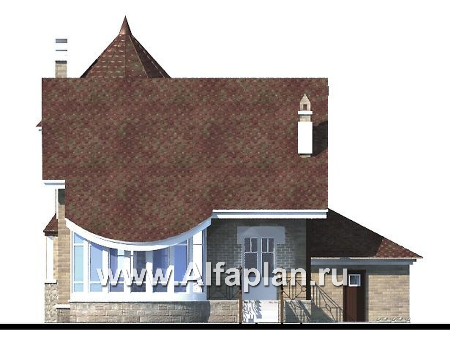 Проекты домов Альфаплан - «Камелот» -  загородный дом с угловой «башней» - изображение фасада №4