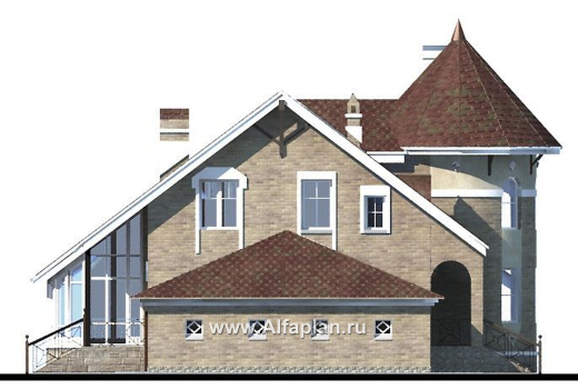 «Камелот» -  проект двухэтажного дома, с эркером башня, с террасой и с гаражом, в стиле замка - превью фасада дома