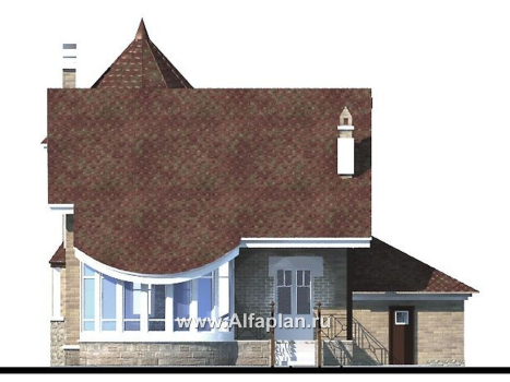 «Камелот» -  проект двухэтажного дома, с эркером башня, с террасой и с гаражом, в стиле замка - превью фасада дома