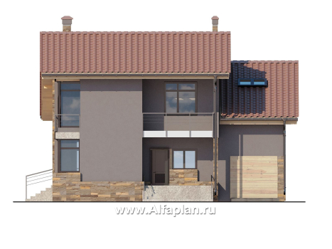 Проекты домов Альфаплан - Современный коттедж с гаражом и бильярдной - превью фасада №1