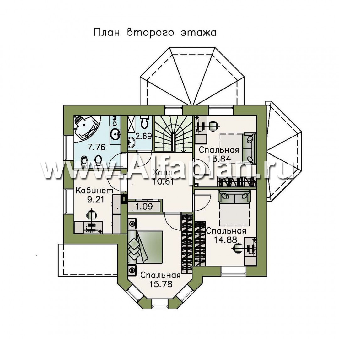 Проекты домов Альфаплан - «Успех» -двухэтажный дом  с верандой и эркером - план проекта №2
