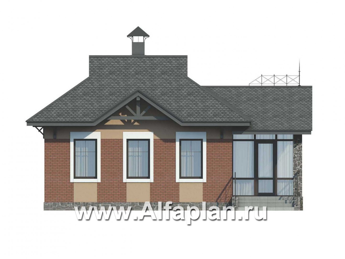 Проекты домов Альфаплан - Проект бани с верандой - изображение фасада №1
