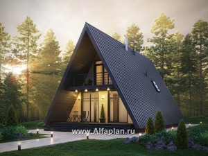 Проекты домов Альфаплан - Проект прекрасной дачи - небольшой каркасный дом-шалаш - превью основного изображения
