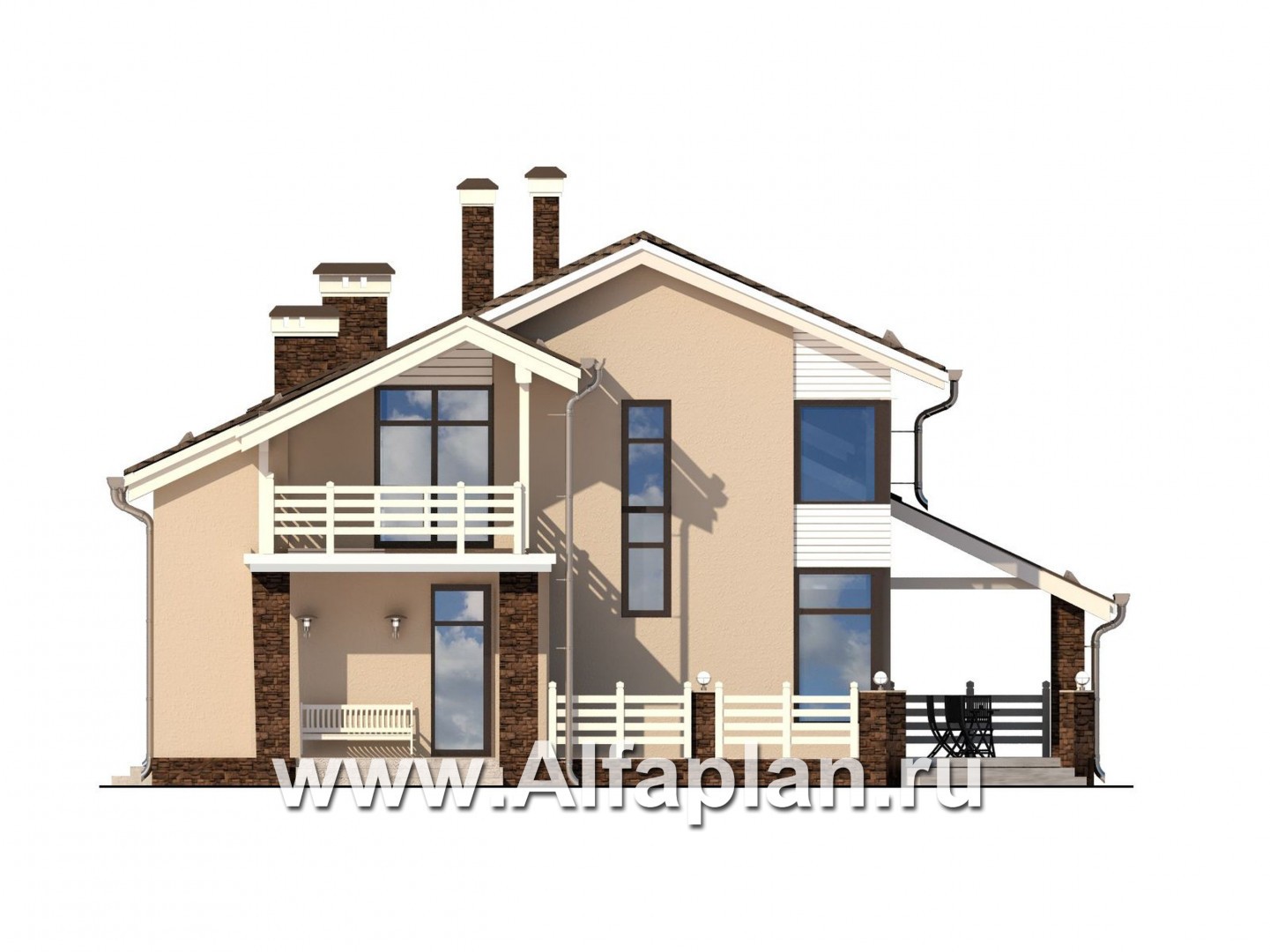 Проекты домов Альфаплан - Современный коттедж с большой угловой террасой - изображение фасада №4