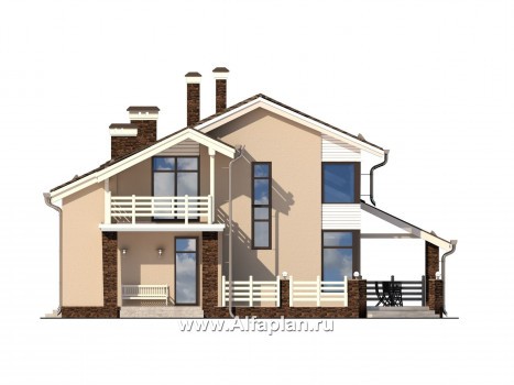 Проекты домов Альфаплан - Современный коттедж с большой угловой террасой - превью фасада №4