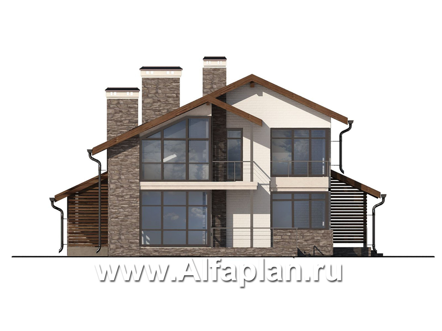 Проекты домов Альфаплан - Двухэтажный коттедж с угловым остеклением - изображение фасада №1