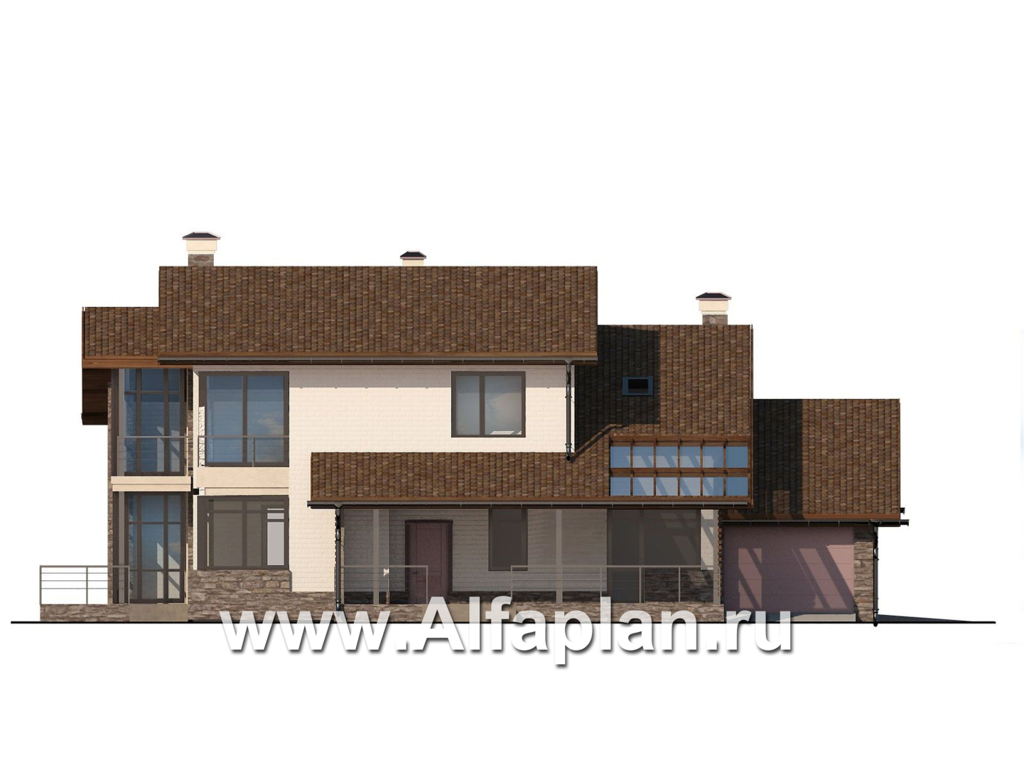 Проекты домов Альфаплан - Двухэтажный коттедж с угловым остеклением - изображение фасада №2