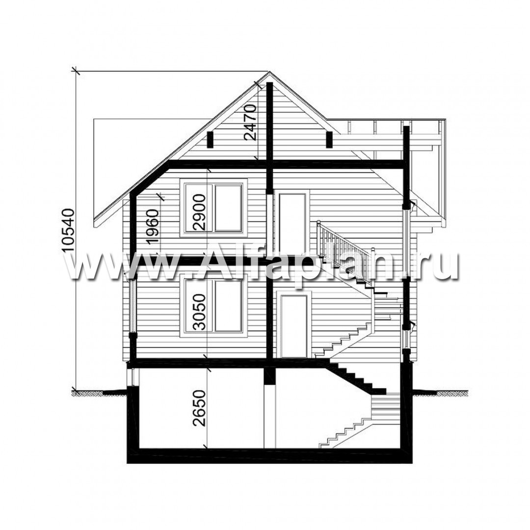 Проекты домов Альфаплан - Компактный деревянный дом с цоколем - план проекта №4