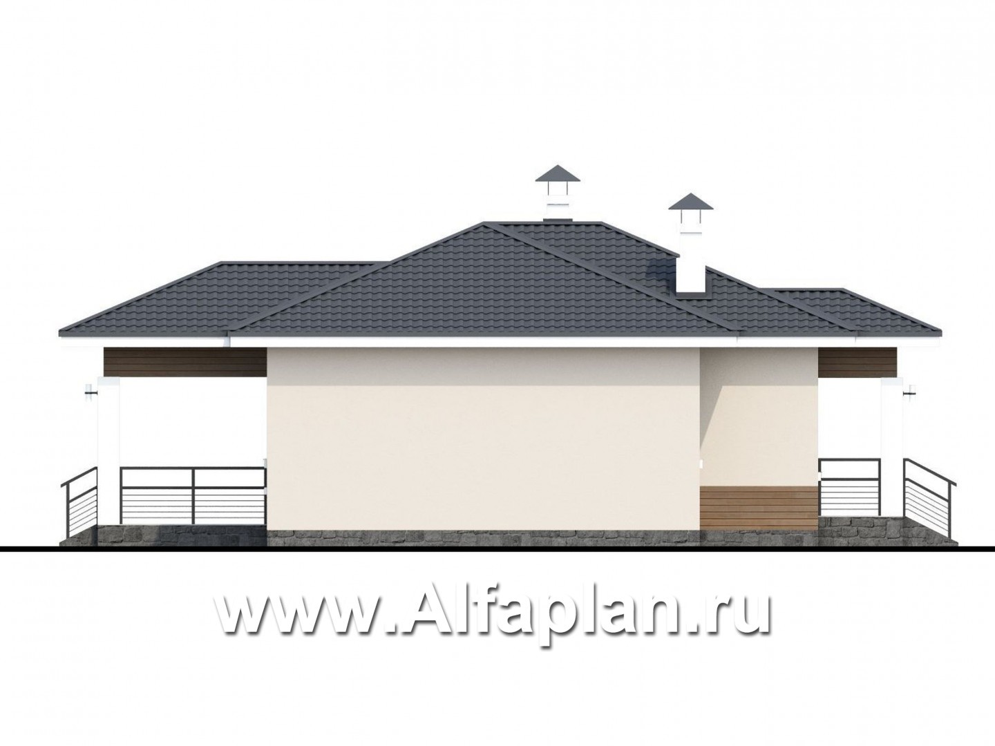 Проекты домов Альфаплан - «Безоблачный» - экономичный и комфортный одноэтажный дом - изображение фасада №3