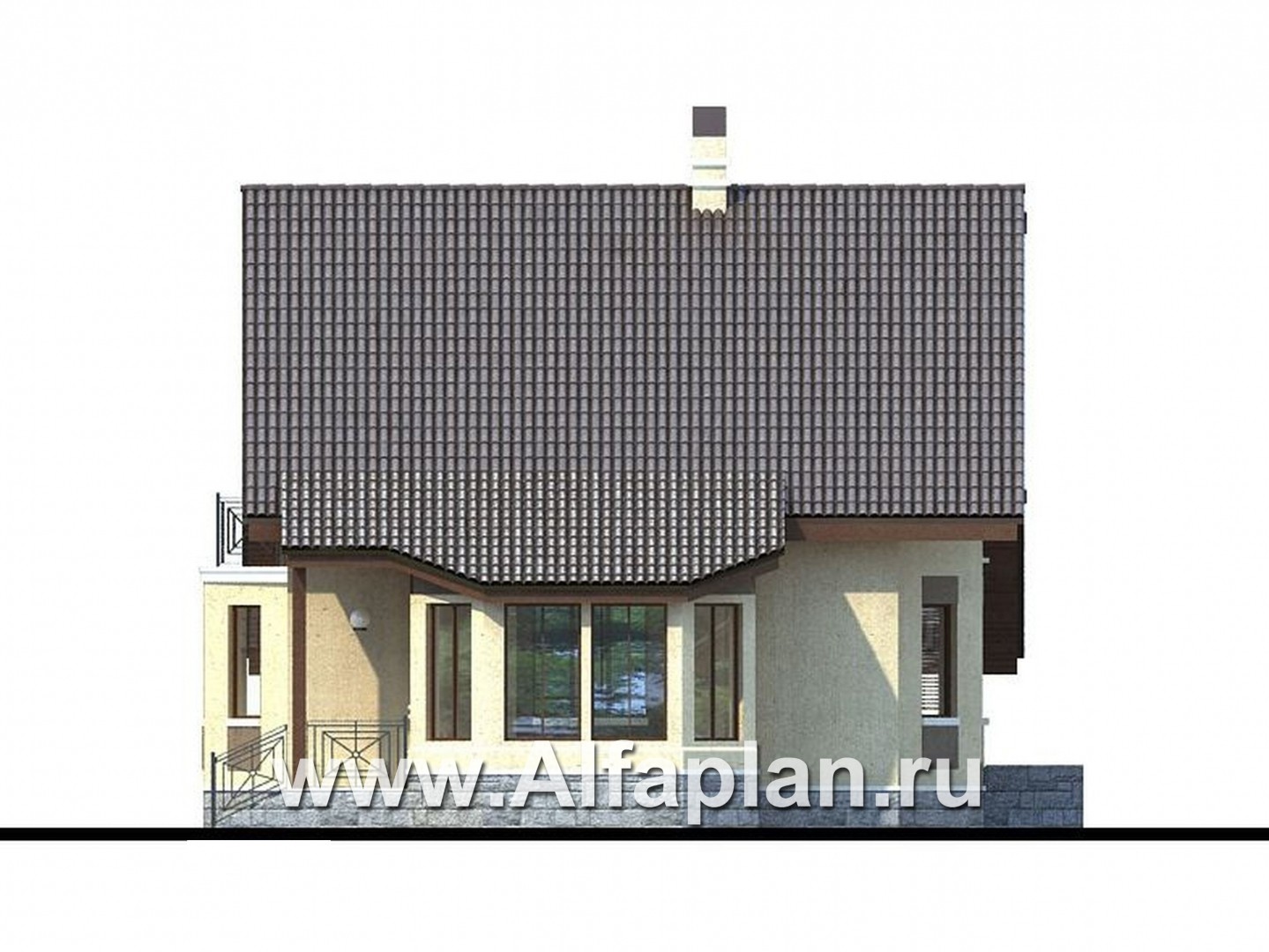Проекты домов Альфаплан - «Грюсгот» - проект  коттеджа с гаражом и верандой - изображение фасада №3