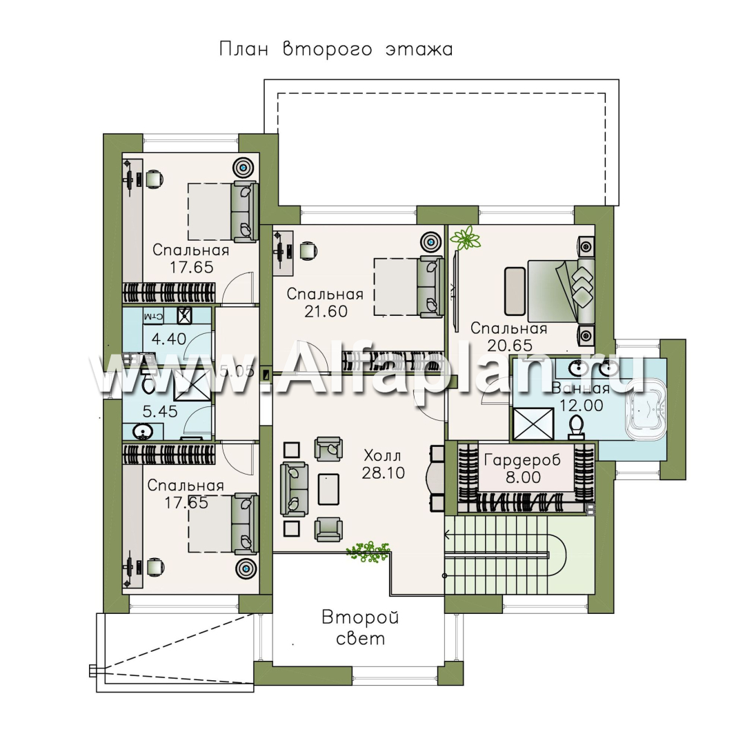 Проекты домов Альфаплан - « Альстер» — трехэтажный коттедж с эксплуатируемой кровлей - изображение плана проекта №2