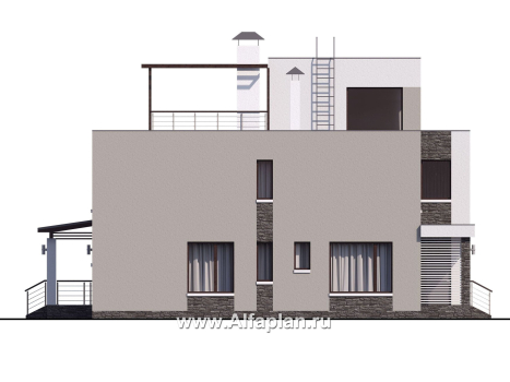 « Альстер» — проект двухэтажного дома в стиле хай-тек, элитая вилла, с эксплуатируемой кровлей - превью фасада дома
