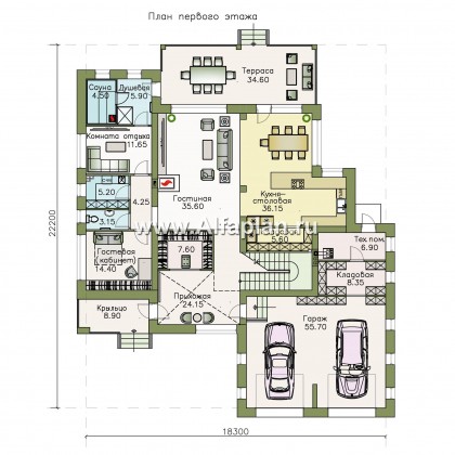 Проекты домов Альфаплан - « Альстер» — проект двухэтажного дома в стиле хай-тек, элитая вилла, навес на 2 авто - превью плана проекта №1