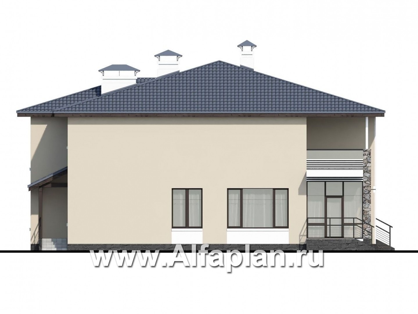 Проекты домов Альфаплан - «Семь звезд» - современный коттедж с панорамными окнами - изображение фасада №3