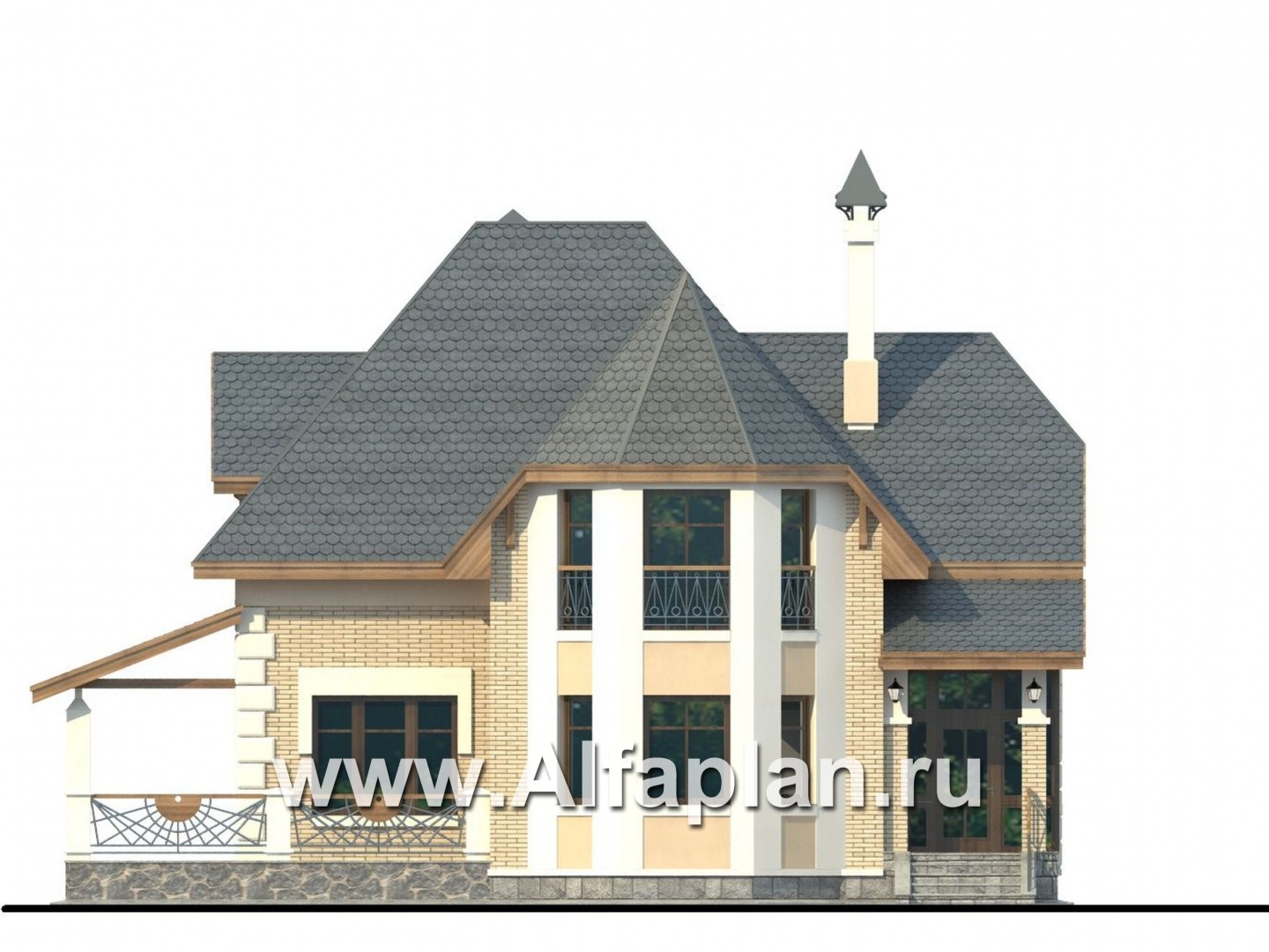 Проекты домов Альфаплан - «Клио» - коттедж с угловой террасой - изображение фасада №1