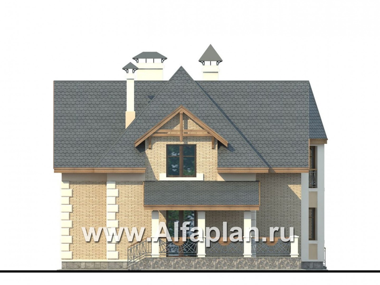 Проекты домов Альфаплан - «Клио» - коттедж с угловой террасой - изображение фасада №3