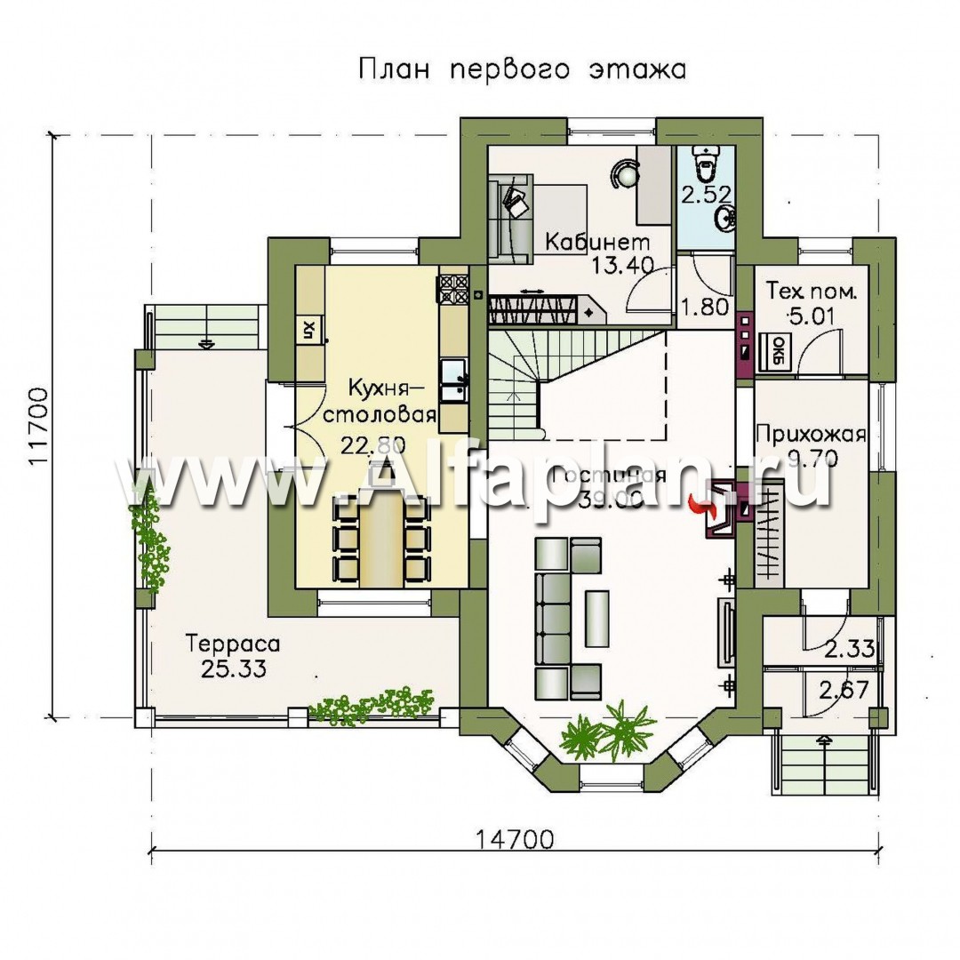 Проекты домов Альфаплан - «Клио» - коттедж с угловой террасой - изображение плана проекта №1