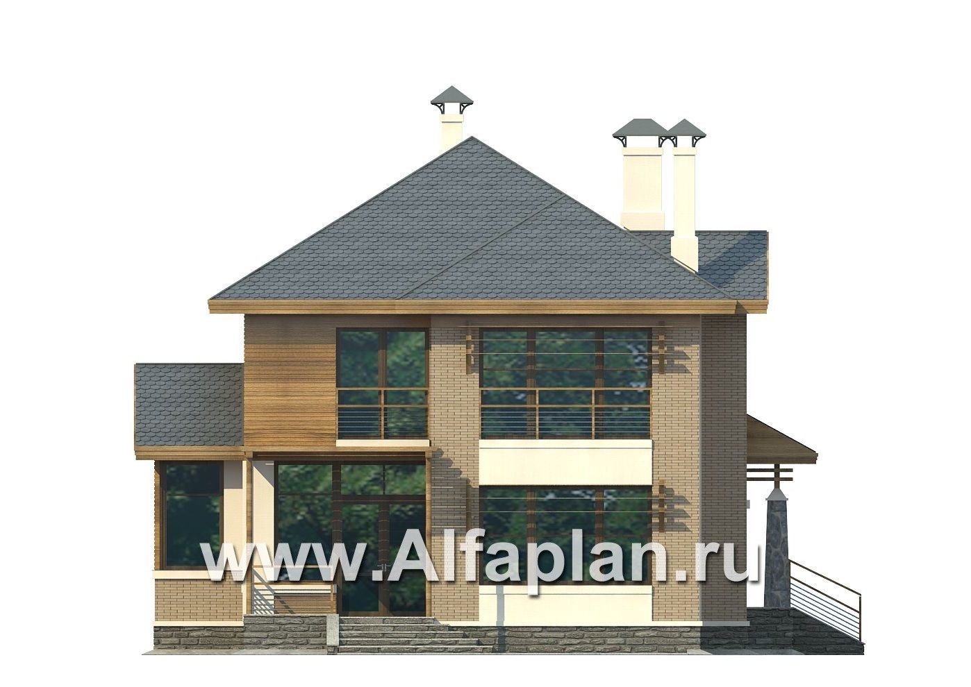 Проекты домов Альфаплан - «Вектор» - современный загородный коттедж - изображение фасада №4