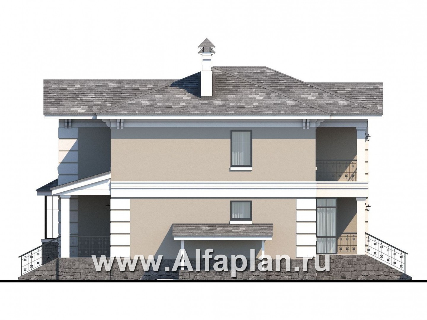 Проекты домов Альфаплан - «Репутация»- аристократический коттедж с цоколем - изображение фасада №3
