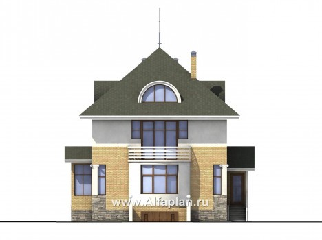 Проекты домов Альфаплан - «Дом светлячка» - трехэтажный дом с мансардой - превью фасада №1