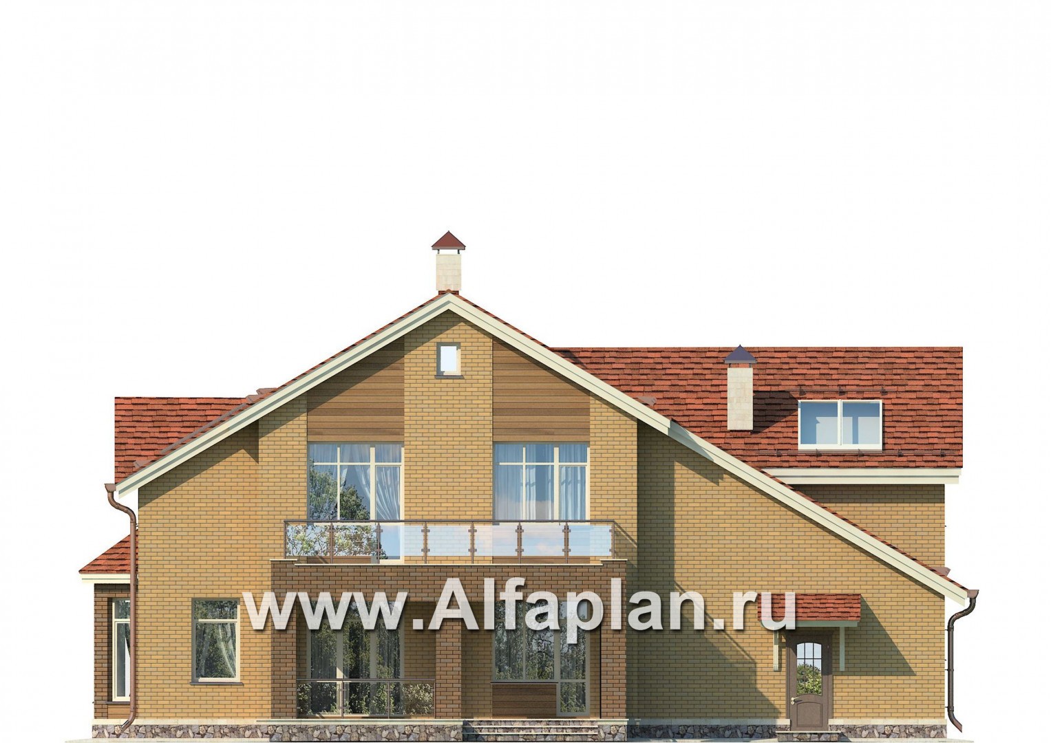 Проекты домов Альфаплан - Коттедж с гаражом и пятью спальнями - изображение фасада №3