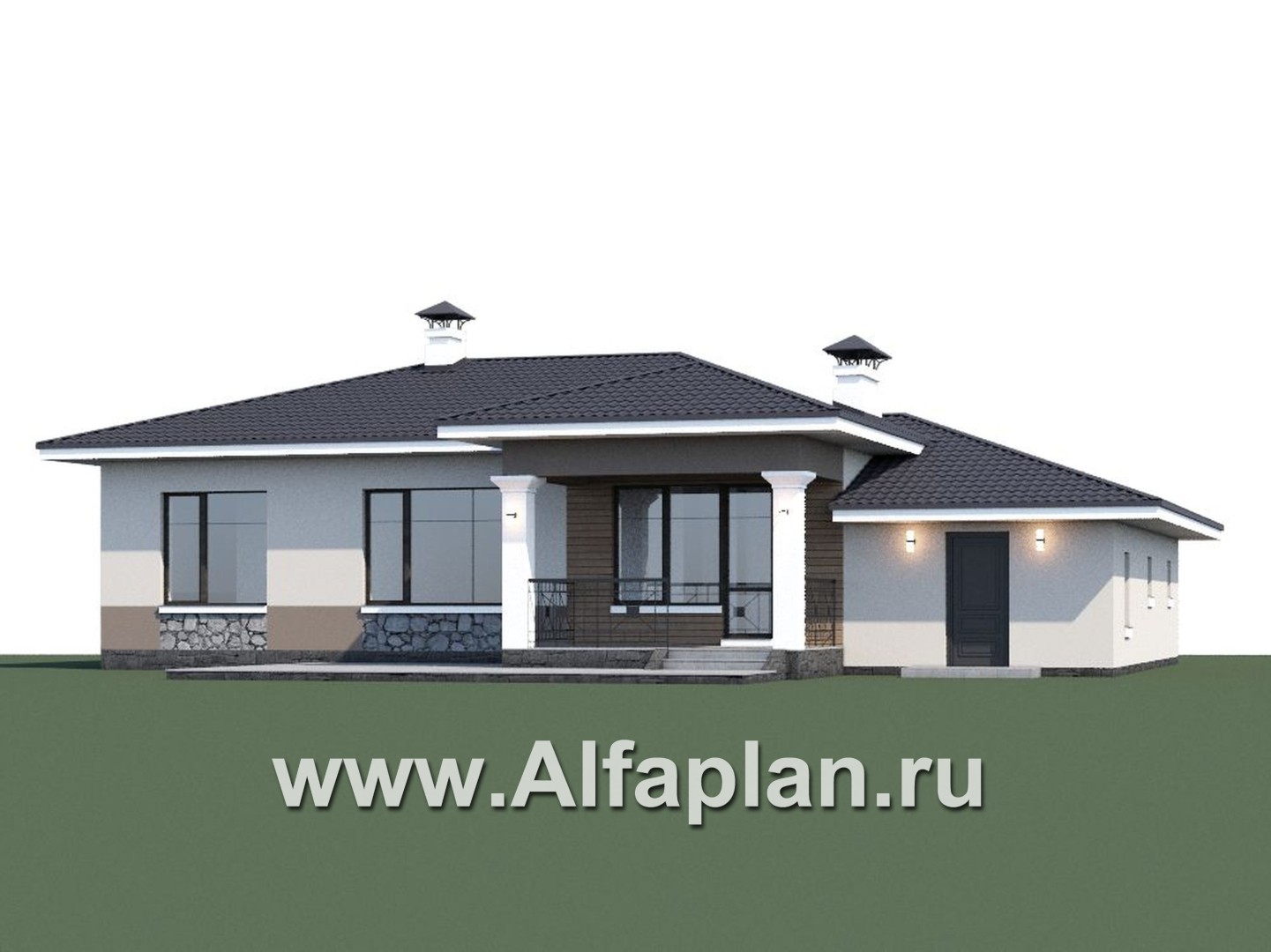 Проекты домов Альфаплан - "Новый свет" - проект одноэтажного дома с гаражом для небольшой семьи - дополнительное изображение №1