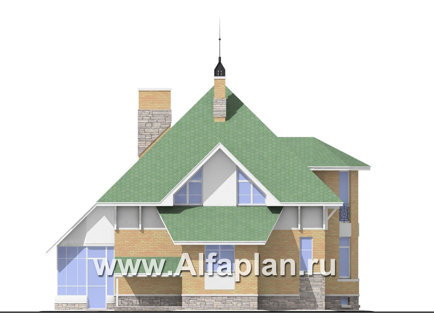 Проекты домов Альфаплан - «Петит Плюс» - коттедж с цокольным этажом - изображение фасада №3