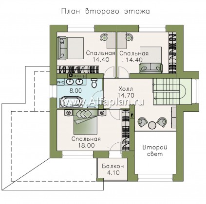 Проекты домов Альфаплан - «Роман с камнем» — двухэтажный коттедж с двусветной гостиной - превью плана проекта №2