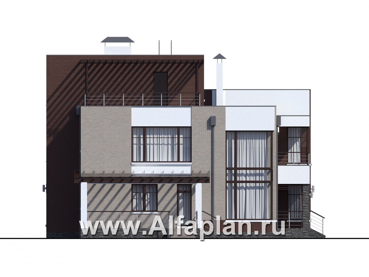 Проекты домов Альфаплан - «Эндр» — большая вилла с эксплуатируемой кровлей - изображение фасада №3