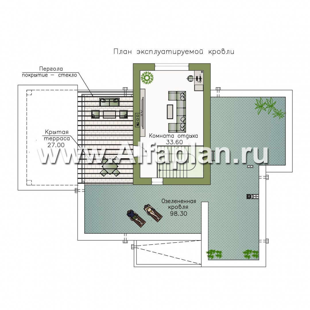 Проекты домов Альфаплан - «Эндр» — большая вилла с эксплуатируемой кровлей - изображение плана проекта №3