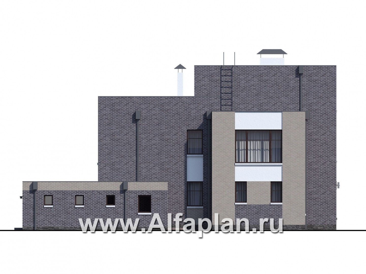 Проекты домов Альфаплан - «Эндр» — большая вилла с гаражом и  с эксплуатируемой кровлей - изображение фасада №2