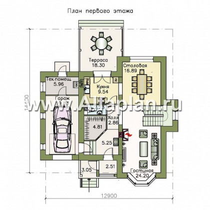 Проекты домов Альфаплан - «Примавера» - компактный коттедж c теплым гаражом - превью плана проекта №1