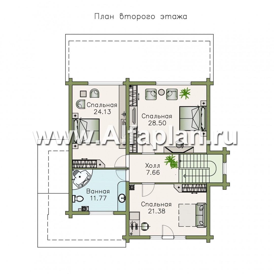 Проекты домов Альфаплан - «АльфаВУД» - деревяный дом из клееного бруса - изображение плана проекта №2