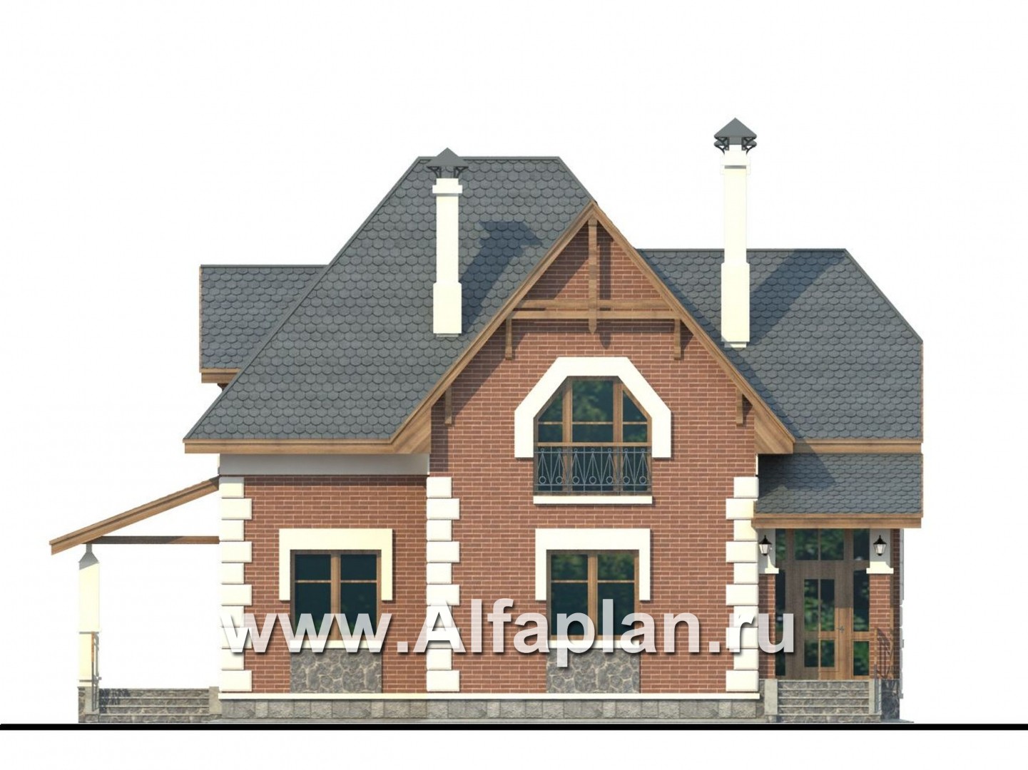 Проекты домов Альфаплан - «Клио» - небольшой дом с угловой террасой - изображение фасада №1
