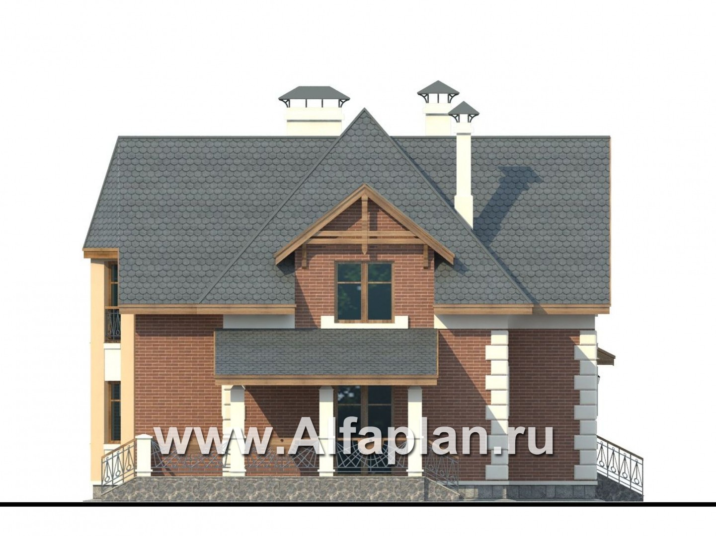 Проекты домов Альфаплан - «Клио» - небольшой дом с угловой террасой - изображение фасада №3