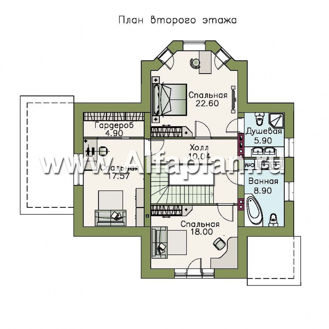 Проекты домов Альфаплан - «Клио» - небольшой дом с угловой террасой - план проекта №2