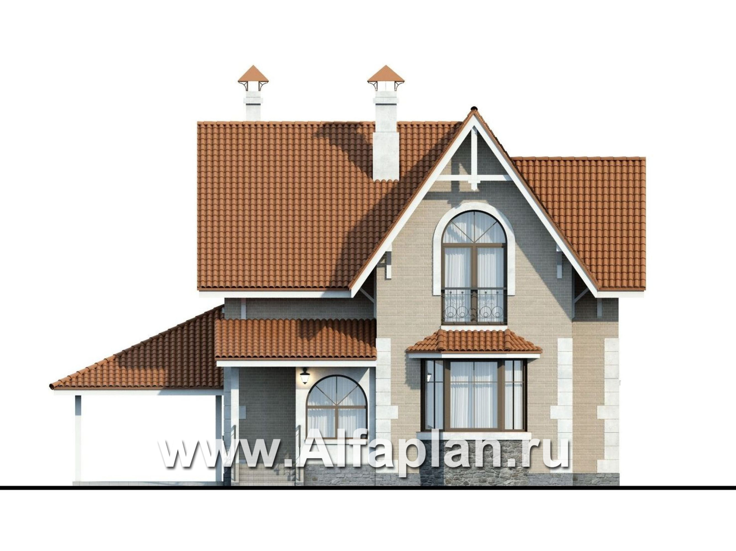 Проекты домов Альфаплан - «Примавера» - компактный дом с гаражом-навесом - изображение фасада №1