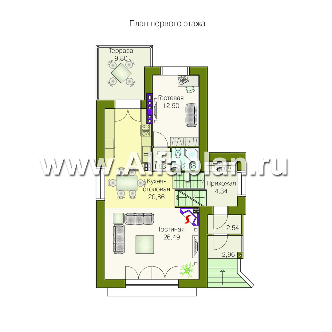 Проекты домов Альфаплан - «Эврика!» - удобный дом для маленького участка - изображение плана проекта №2