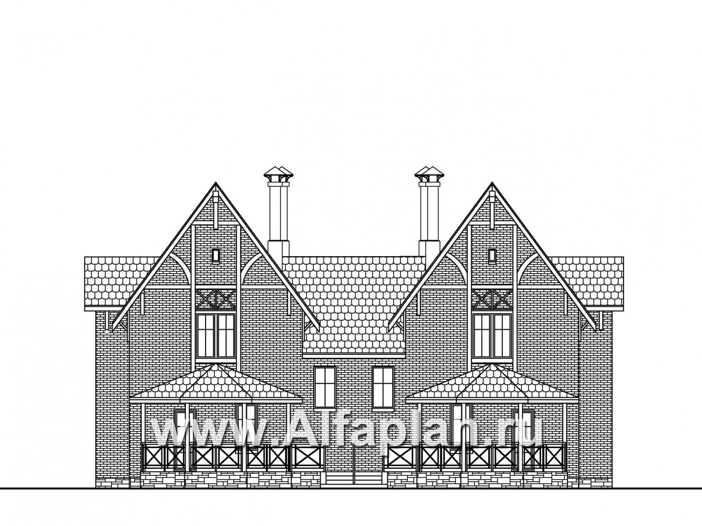 Проекты домов Альфаплан - «Дуэт» - коттедж на две семьи в европейском стиле - изображение фасада №2