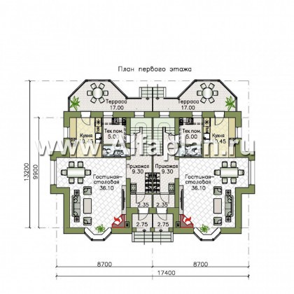 Проекты домов Альфаплан - «Дуэт» - коттедж на две семьи в европейском стиле - превью плана проекта №1