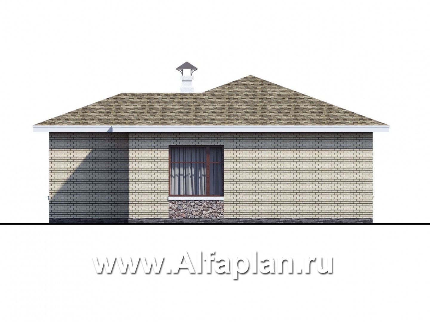 Проекты домов Альфаплан - Проект одноэтажного дома с угловыми окнами - изображение фасада №4