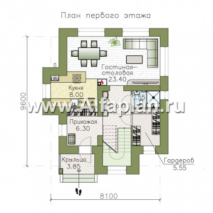 Проекты домов Альфаплан - "Рациональ" - Компактный коттедж для узкого участка - превью плана проекта №1