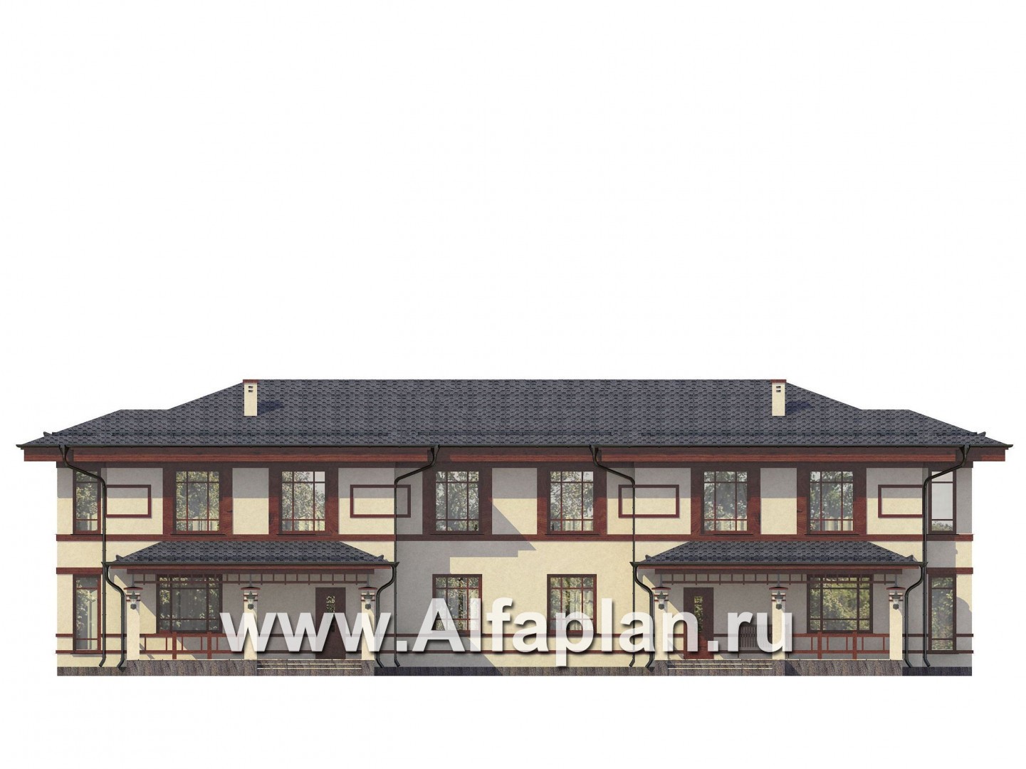 Проекты домов Альфаплан - Дом на две семьи - изображение фасада №1