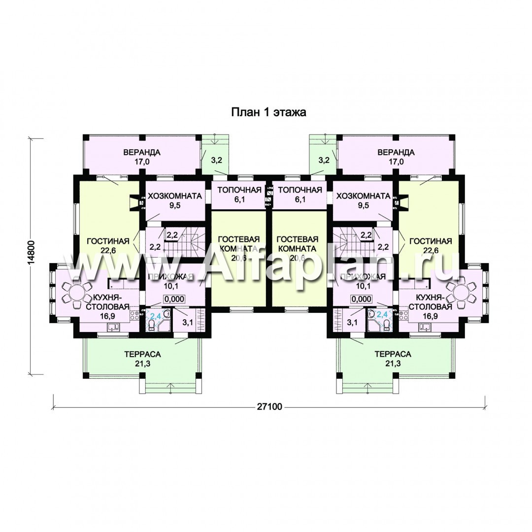 Проекты домов Альфаплан - Дом на две семьи - изображение плана проекта №1