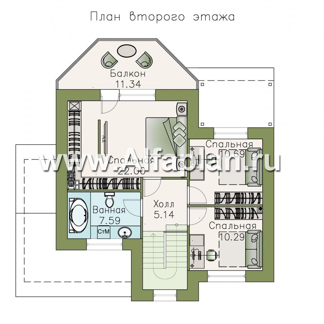 Проекты домов Альфаплан - «Ожерелье» - удобный мансардный дом с красивой гостиной - изображение плана проекта №2