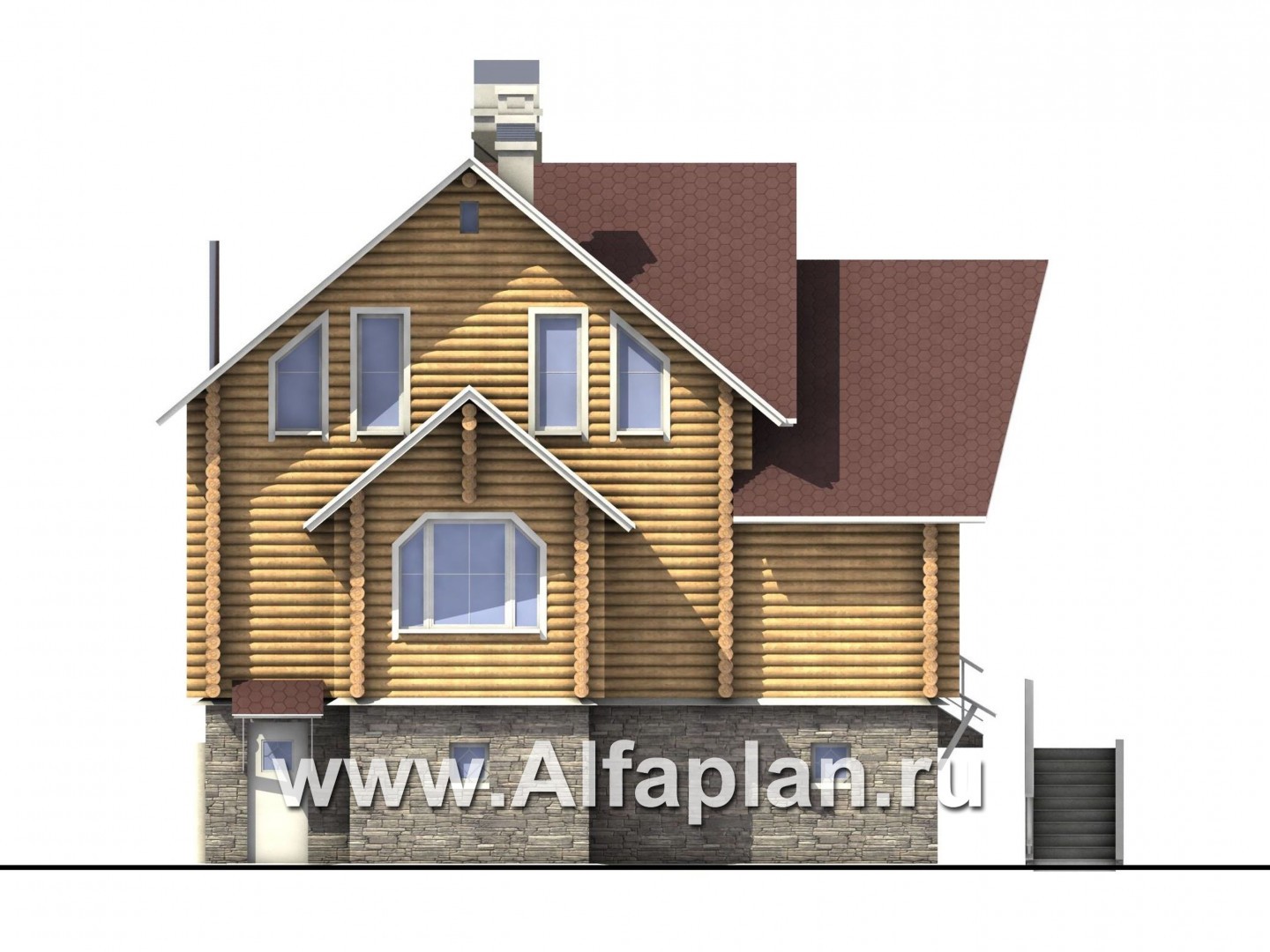 Проекты домов Альфаплан - «Усадьба» - деревянный  дом с высоким цоколем - изображение фасада №3